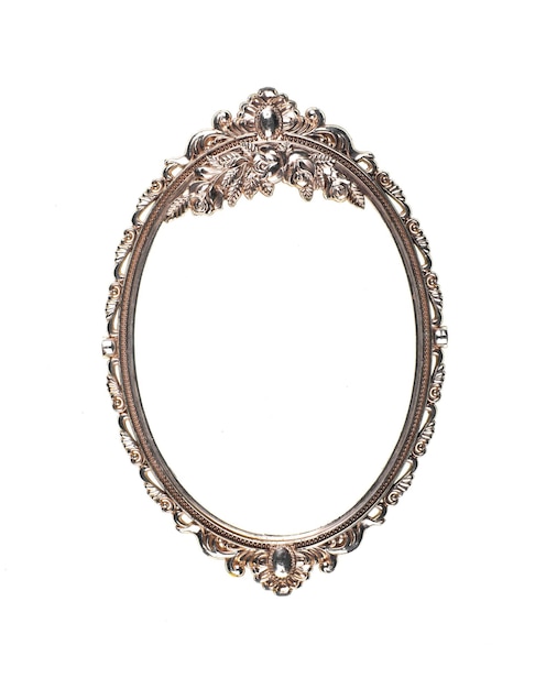 vintage silver oval frame isolated on white background