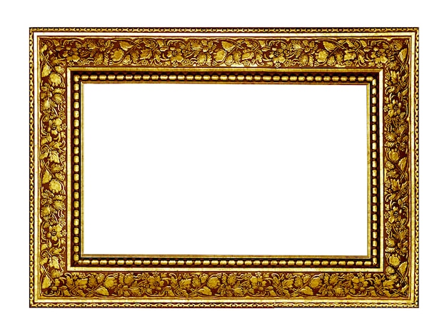 Vintage silver wood picture frame isolated on white background