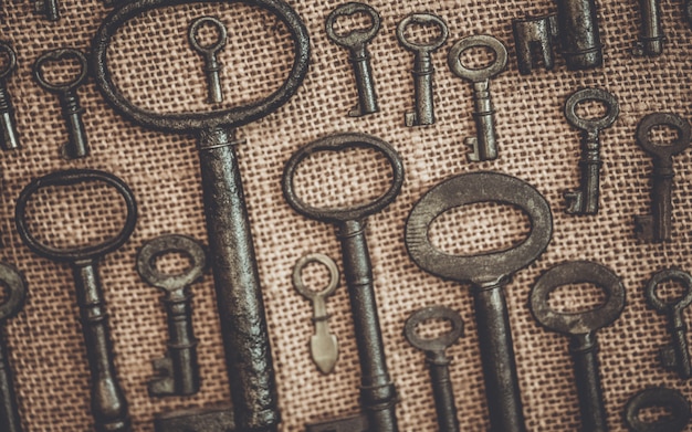 Vintage skeleton keys on canvas