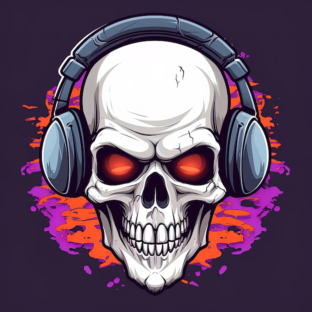 Vintage skull illustration with headphones generated by ai