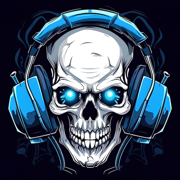 Vintage skull illustration with headphones generated by ai
