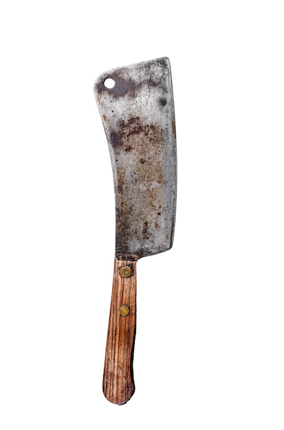 Vintage slagerhaak met houten handvat geïsoleerd op witte achtergrond Bovenbeeld