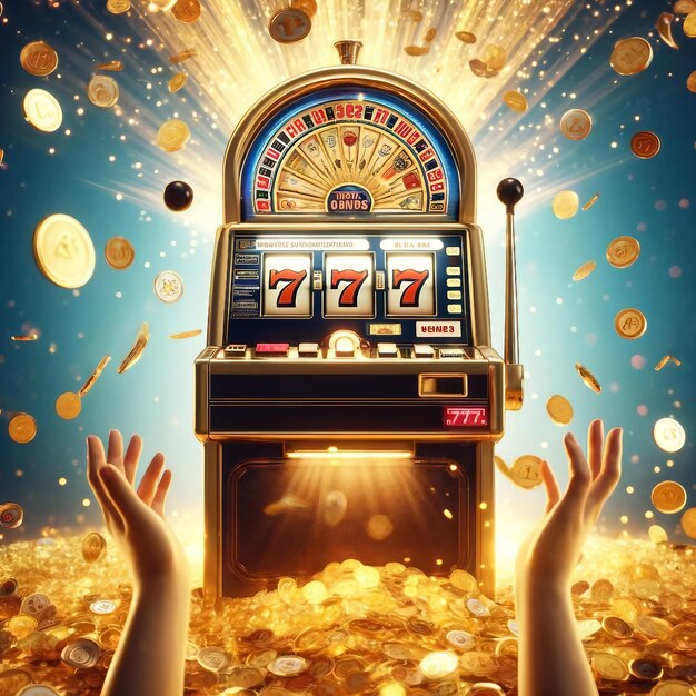 Vintage Slot Machine Jackpot Celebration Golden Rain