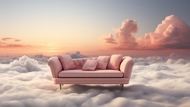 Vintage sofa above the clouds Generative AI