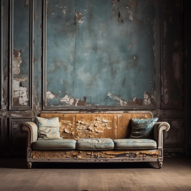 Vintage Sofa With Romanticism Influence And Distressed Surfaces