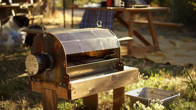 Vintage Solar Oven Cooking Outdoors at Sunset