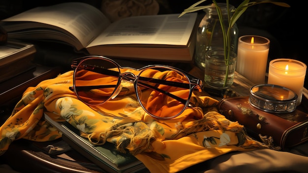 Vintage spectacles inside a nightstand drawer