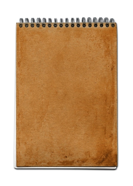 Vintage spiral close notebook brown paper cover isolated on white