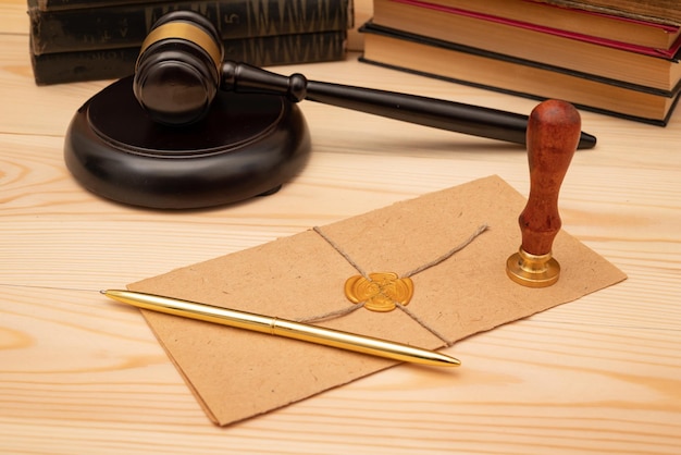 Vintage stamp envelope and testament Notary public tools