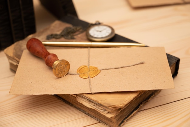 Vintage stamp envelope and testament Notary public tools