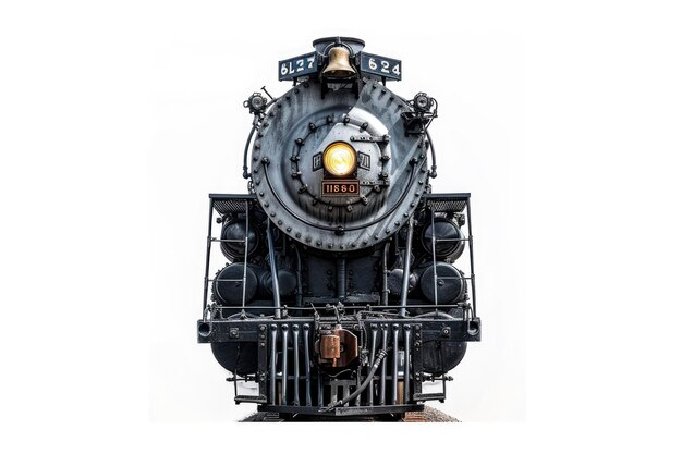 Foto una locomotiva a vapore d'epoca catturata in isolamento su uno sfondo bianco incontaminato.