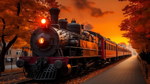 Vintage steam locomotive pulling train through picturesque winter landscape bathed in sunlight