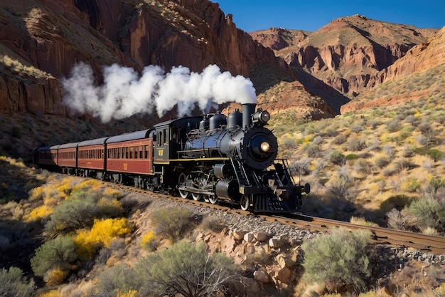 写真 砂漠を駆け抜けるヴィンテージ蒸気列車