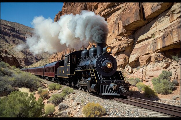 写真 砂漠を駆け抜けるヴィンテージ蒸気列車