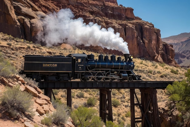 사진 사막 을 가로질러 달리는 고대 증기 열차