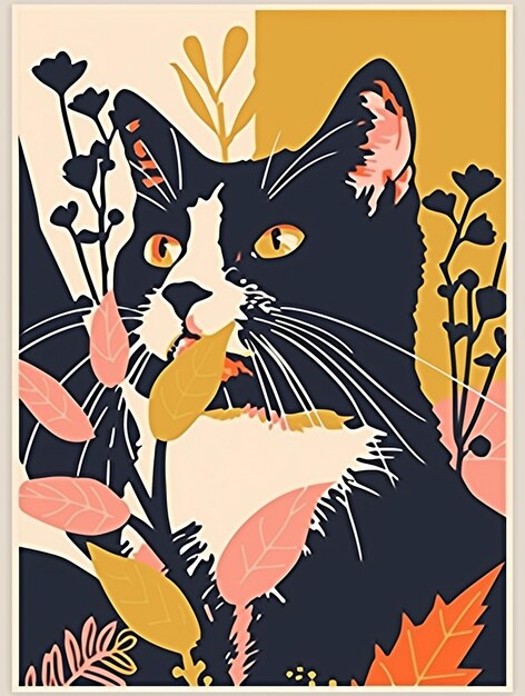 Vintage stijl Art Nouveau Cat Poster Thuisdecoratie