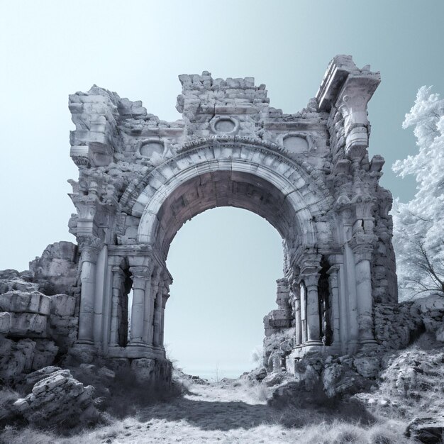 Vintage Stone Arch with Majestic Height A Captivating Generative AI Stock Image