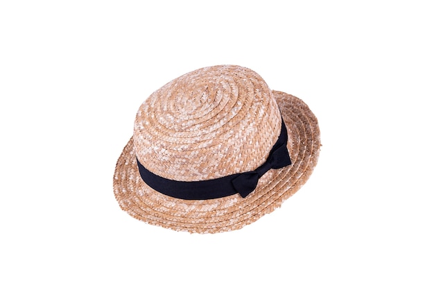 Vintage straw hat for women fashion on summer isolated on withe background.