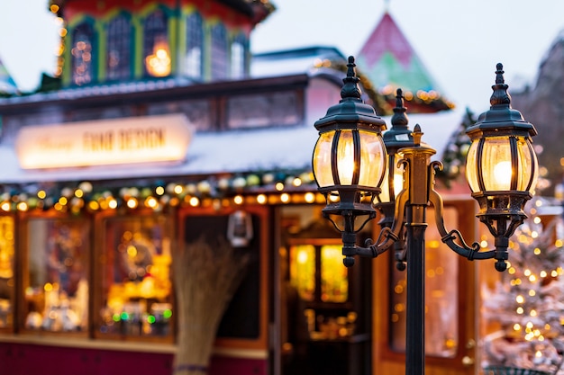 Vintage street lamp on Christmas street