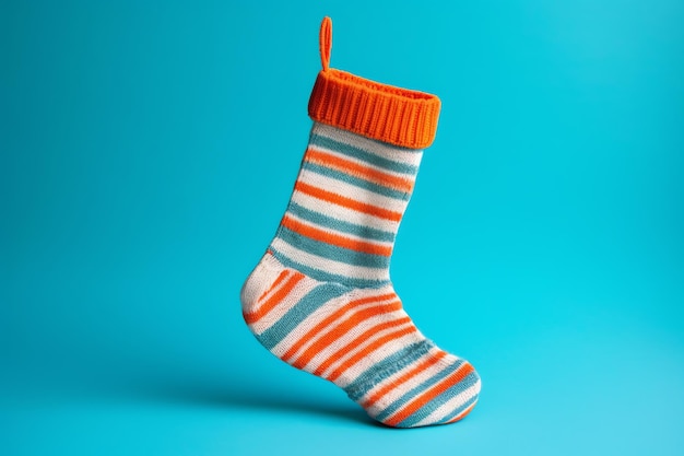 A vintage stripe sock on blue background