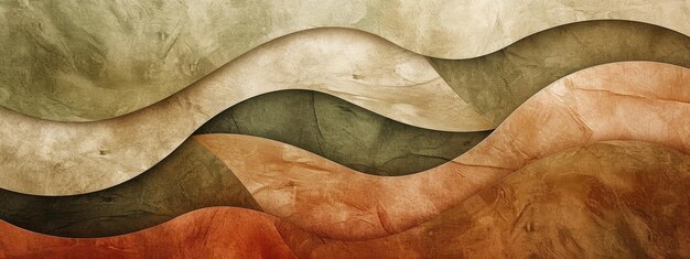 Vintage style abstract wave background with a mix of olive green terracotta and cream