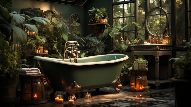 ヴィンテージスタイルの植物の浴室 ゲネレーティブAI