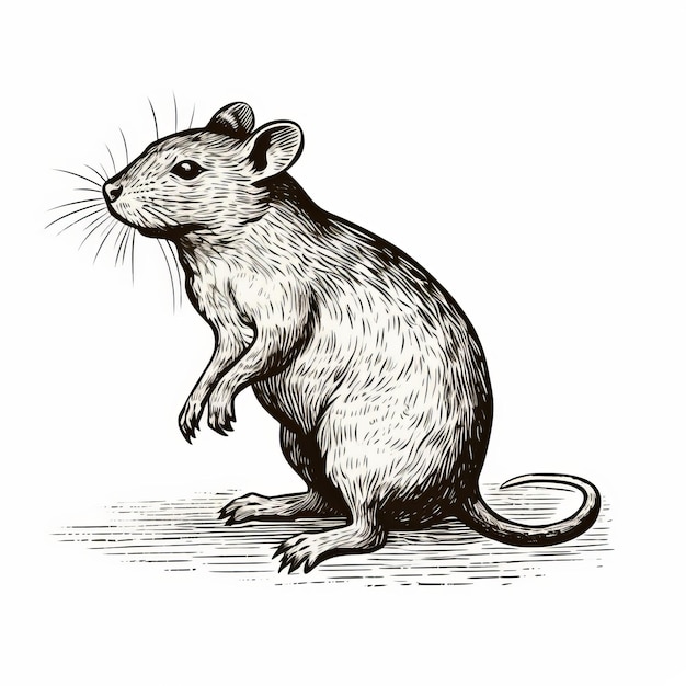 Фото Черно-белая иллюстрация крысы в винтажном стиле