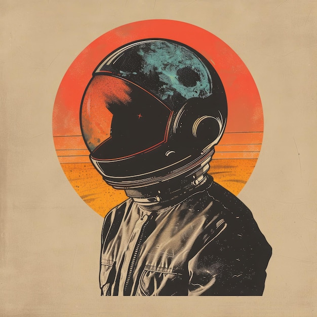 Vintage Style Graphic With Astronaut in Space