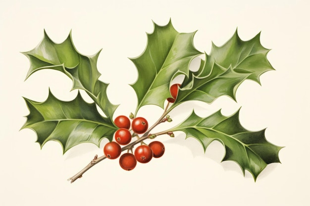 Vintage style illustration of a christmas festive holly branch