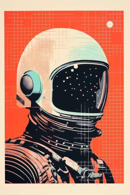 Vintage style illustration of a space astronaut abstract science fiction poster or banner