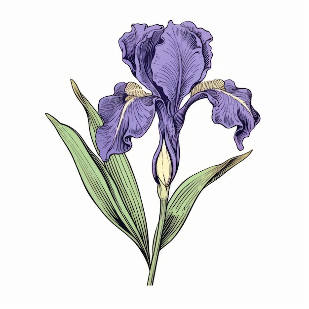 Vintage Style Iris Flower Illustration With Detailed Engraving