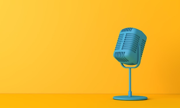 Vintage style microphone against a plain bright yellow background d rendering