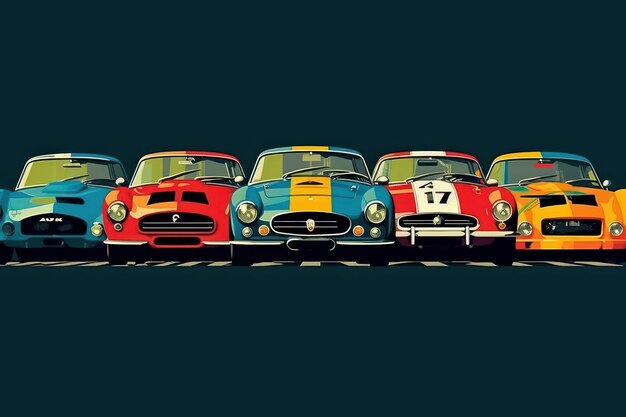 Vintage style motorsport poster with cars Beautiful illustration picture Generative AI