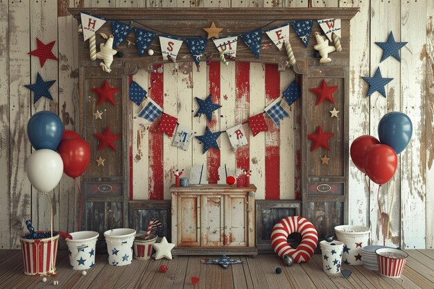 Photo vintage style photo booth with props for a fourth