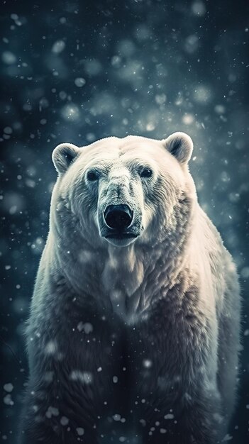 Vintage Style Polar Bear on Dark Background Generative AI