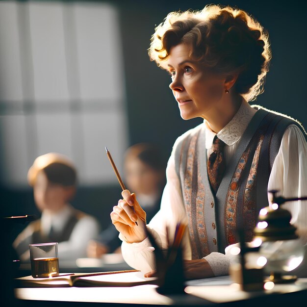 Vintage Style Portrait of a Thoughtful Female Educator