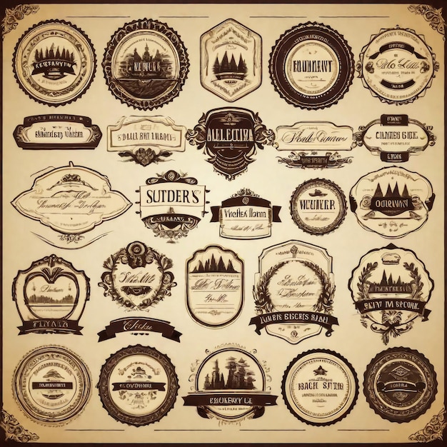 Photo vintage style retro emblem label collection vector design elements