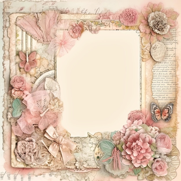 Vintage style scrapbook page Shabby chic pink beige paper background AI generated