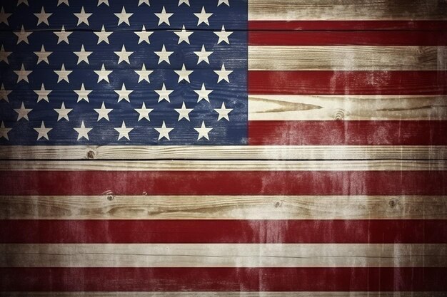 Photo vintage style usa flag on rustic wood