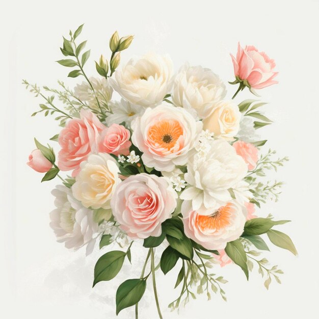 사진 아름다운 장미 꽃이 핌의 빈티지 스타일 수채화 큰 아름다운 꽃다발