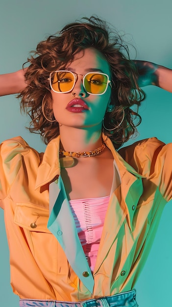 Vintage Style Woman Dressed in 80s Fashion
