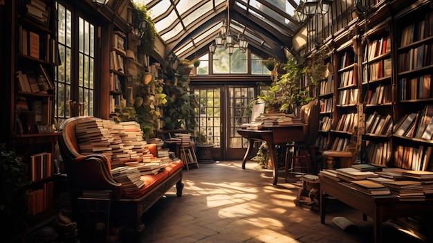 Una vista in stile vintage di una vecchia libreria