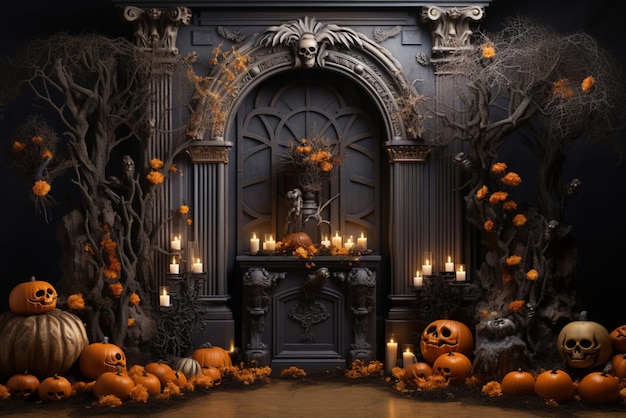 Vintage stylish spooky Halloween decoration in interior Generative AI content