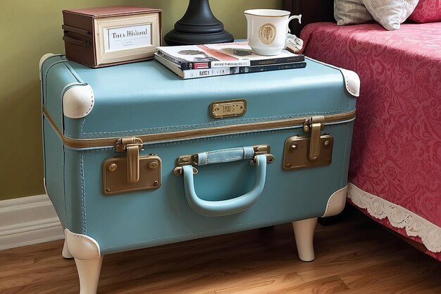 Photo vintage suitcase nightstand