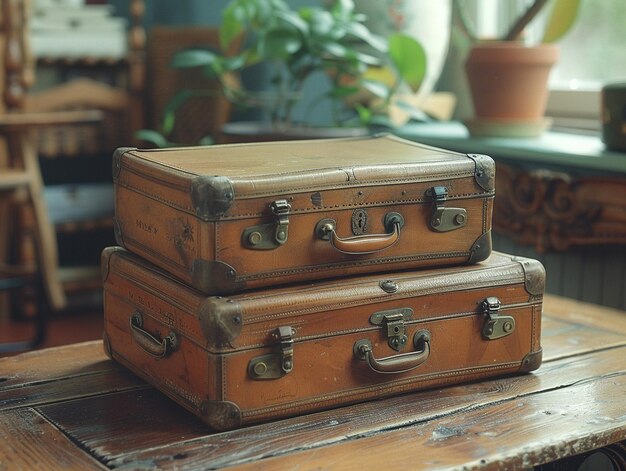 Vintage suitcase packed for travel