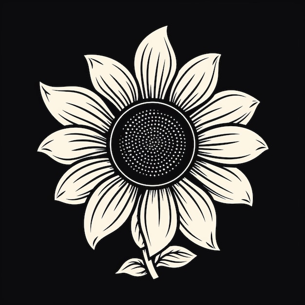 Vintage Sunflower Vector Illustration On Black Background