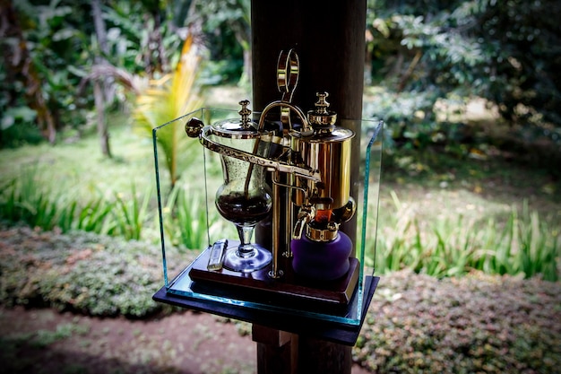 Vintage syphon for making fresh coffee, outdoor