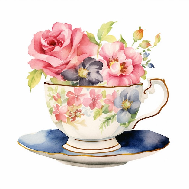 Photo vintage tea cup party watercolor clipart