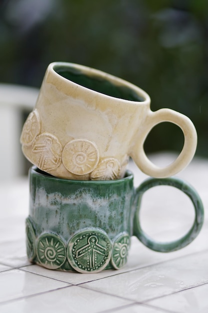 Vintage tea cups on table