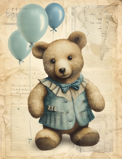 Vintage Teddy Bear old paper junk journal digital paper